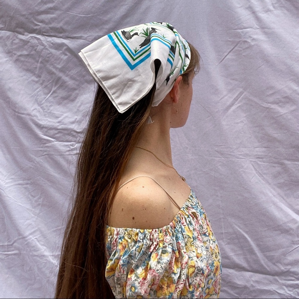 Vintage Duck Green & Blue Printed Square Scarf